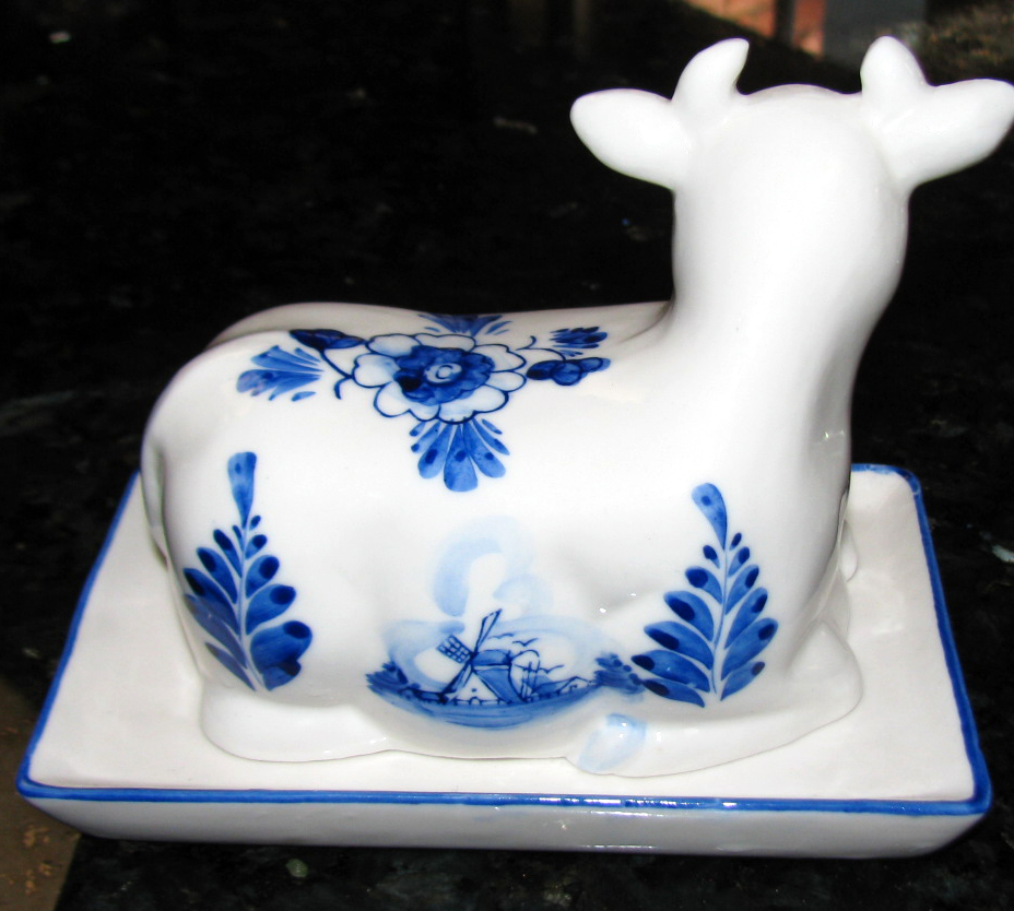 Delft Handpainted Blue & White Butter Dish * Cow Shape eBay