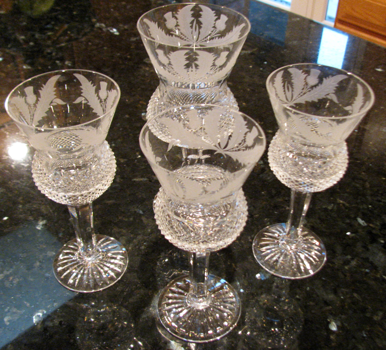 Edinburgh Scotland Thistle Crystal * 1 Goblet & 3 Wines * AS IS eBay
