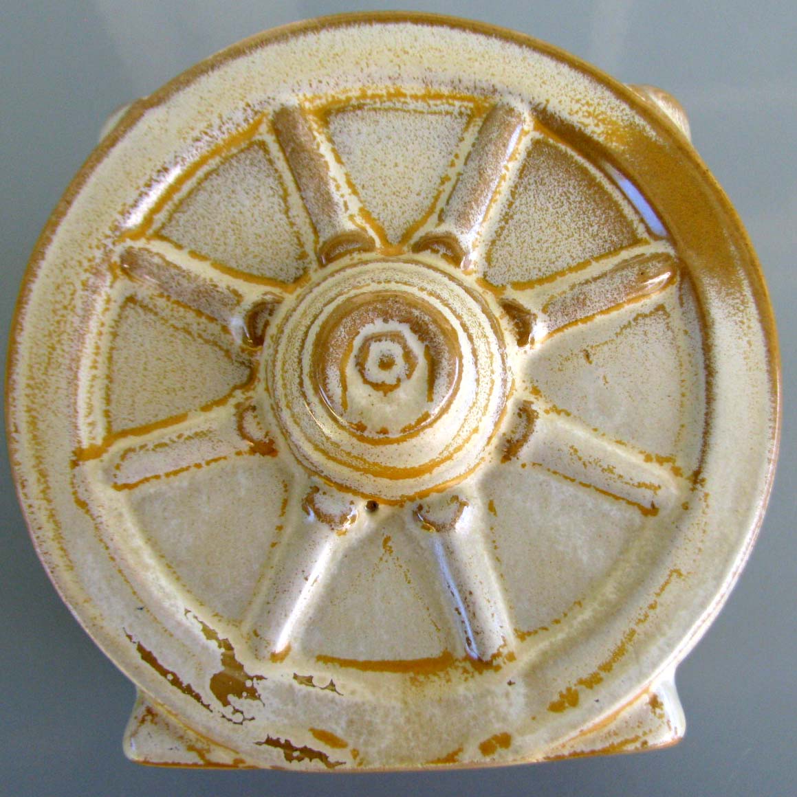 1940s Frankoma Wagon Wheel 94B Open Sugar ADA Clay Desert Gold Glaze 