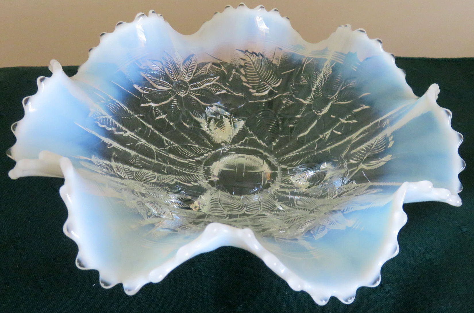 1907 Northwood POINSETTIA LATTICE CHRISTMAS BOWL Rich Opalescence ...