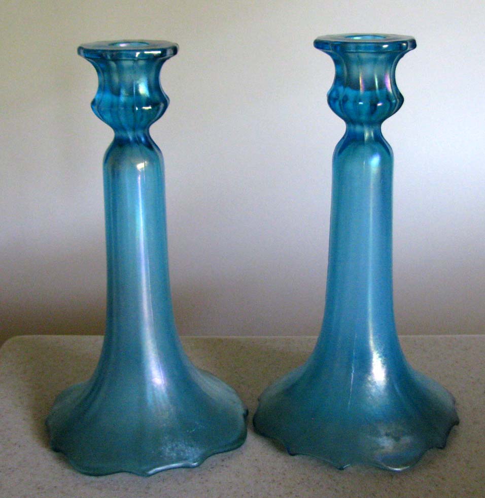 Tiffin Glass/U.S. Glass Celeste Blue Stretch #310 Candleholders circa ...